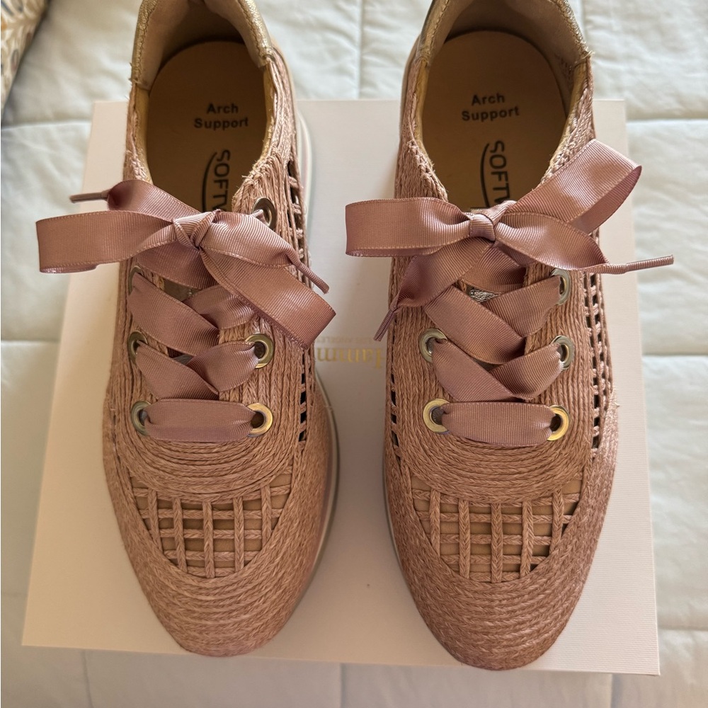 Softwaves Pink Woven Rafia Sneakers